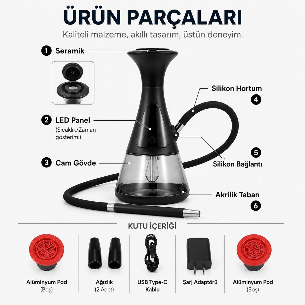 EBeleaf Elektrikli Şarjlı Nargile - Kömürsüz ve Taşınabilir Set