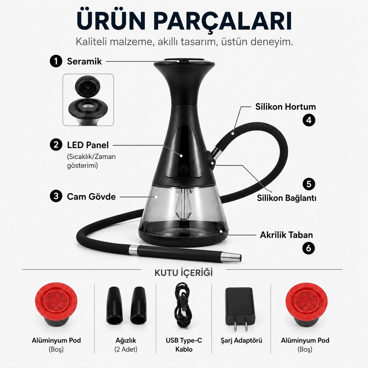 EBeleaf Elektrikli Şarjlı Nargile - Kömürsüz ve Taşınabilir Set