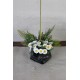 Orkide Çiçek Taş Saksı Gümüş Gölgeli Papatyalar & Yeşilliklerle Çevrili 77 cm Yapaylar