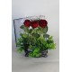 Saksı Özel Model Gümüş Gölgeli Güller 6 Adet Kırmızı & Beyaz Yapay Yeşilliklerle Çevrili