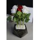 Saksı Çiçek Gold Gölgeli Taş Saksı Kırmızı & Beyaz Güller 9 Adet Yapay Sevgiliye Hediye