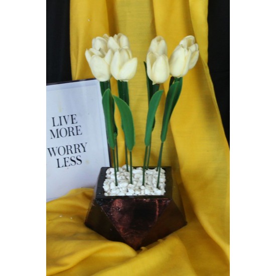 Lale Çiçek Taş Rose Gölgeli Saksı 8 li Yapay