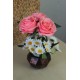 Pembe Güller 3 Adet 15 Adet Papatya Başlıklı Yapay Çiçek Taş Rose Gölgeli Saksı