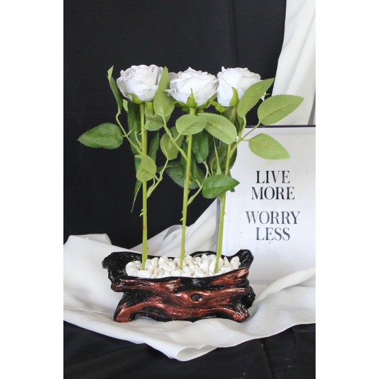 Saksı Rose Gölgeli Saksı Özel Model Beyaz Güller 6 Adet Yapay