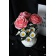 Pembe Güller 3 Adet 15 Adet Papatya Başlıklı Yapay Çiçek Taş Beyaz Saksı Sevgiliye Hediye