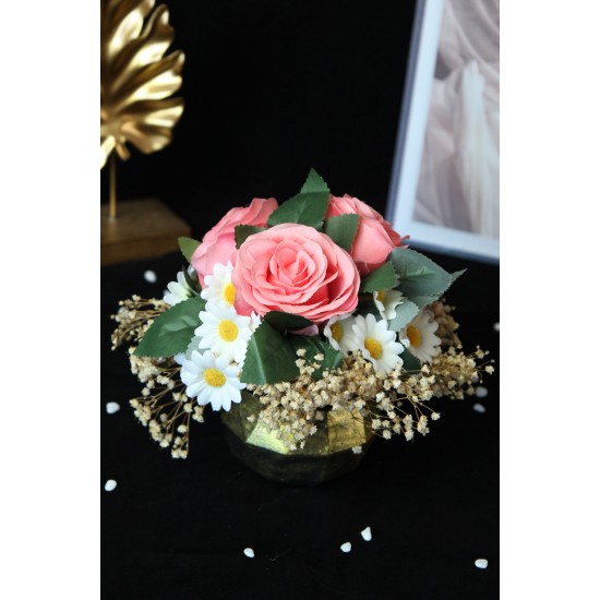 Pembe Güller 3 Adet 25 Adet Papatya Başlıklı Yapay Çiçek Saksı Sevgiliye Hediye