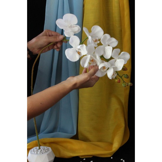 Orkide Çiçek Beyaz Taş Saksılı 75 cm