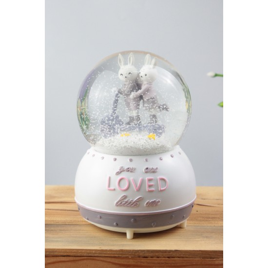 Sevgiliye Hediye Püskürtmeli Kar Küresi Sevimli Tavşanlar Model Müzikli Işıklı