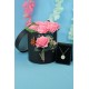 Pembe Güllerle Romantik Siyah Kutu Konsept Papatya Kolye Altın Kaplama Sevgiliye Set Hediye