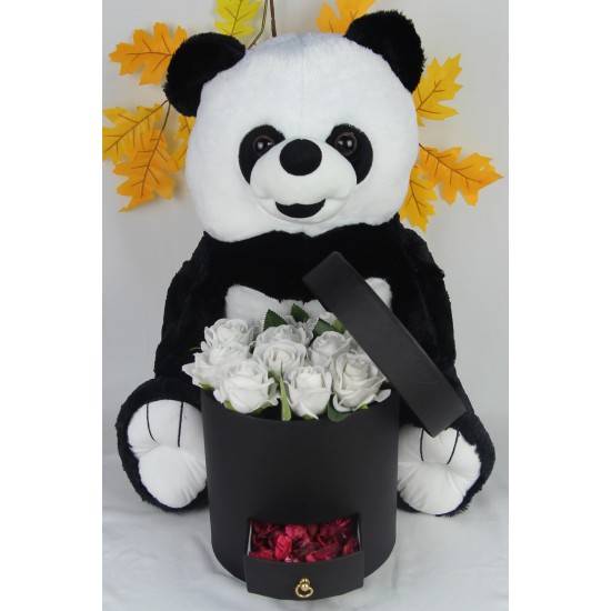Kutu Dolusu Güller 13 Adet Sevimli Peluş Panda Kaliteli 50 cm Sevgiliye Hediye