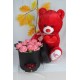 Kutu Dolusu Güller 9 Adet Kırmızı Sevimli Peluş Ayıcık 50 cm Hediye Set