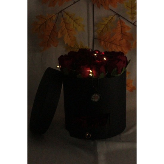 Kutu Dolusu Güller 15 Adet Papatya Kolye Oval Vintage Led Işıklı Set Hediye
