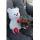 Sevimli Beyaz PeluşAyıcık Kalpli 50 Cm Gül & Cipso Sarmalı Romantik Çiçek Demeti Set SevgiliyeHediye