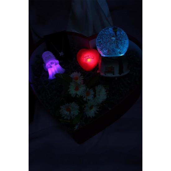 Kalp Kutu Dolusu Kar Küresi Püskürtmeli Kolye Biblolar Çiçek Set Hediyeler