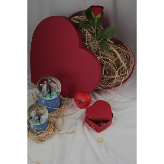Kalp Kutu Dolusu Kar Küreleri Papatya Kolye Gül Kalp Işık Sevgiliye Hediye