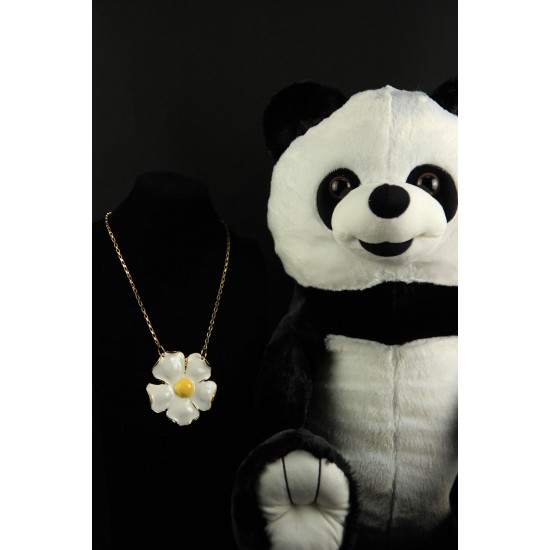 Peluş Panda 50 cm Papatya Kolye Altın Kaplama Boydan Set Hediye