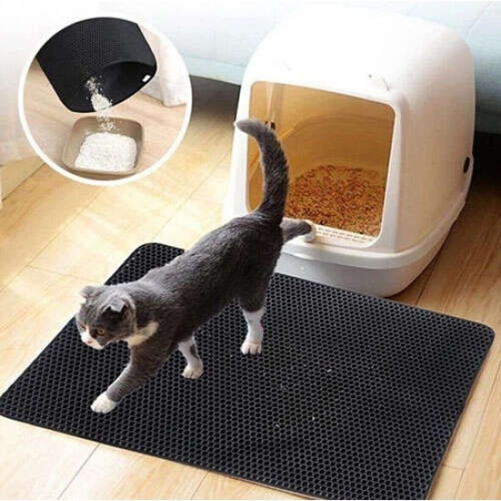 Elekli Kedi Tuvalet Önü Paspası 60x42,5 Cm Kedi Paspası Siyah